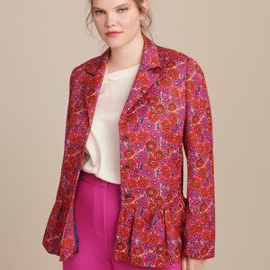 $2190 Lela Rose Wave Flounce Peplum Floral Pink Blazer Button Jacket Light Coat